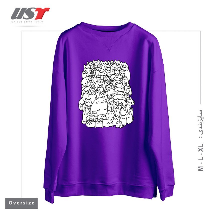 طرح DOODLETOWN KITTIES سوییشرت اورسایزرنگ بنفش