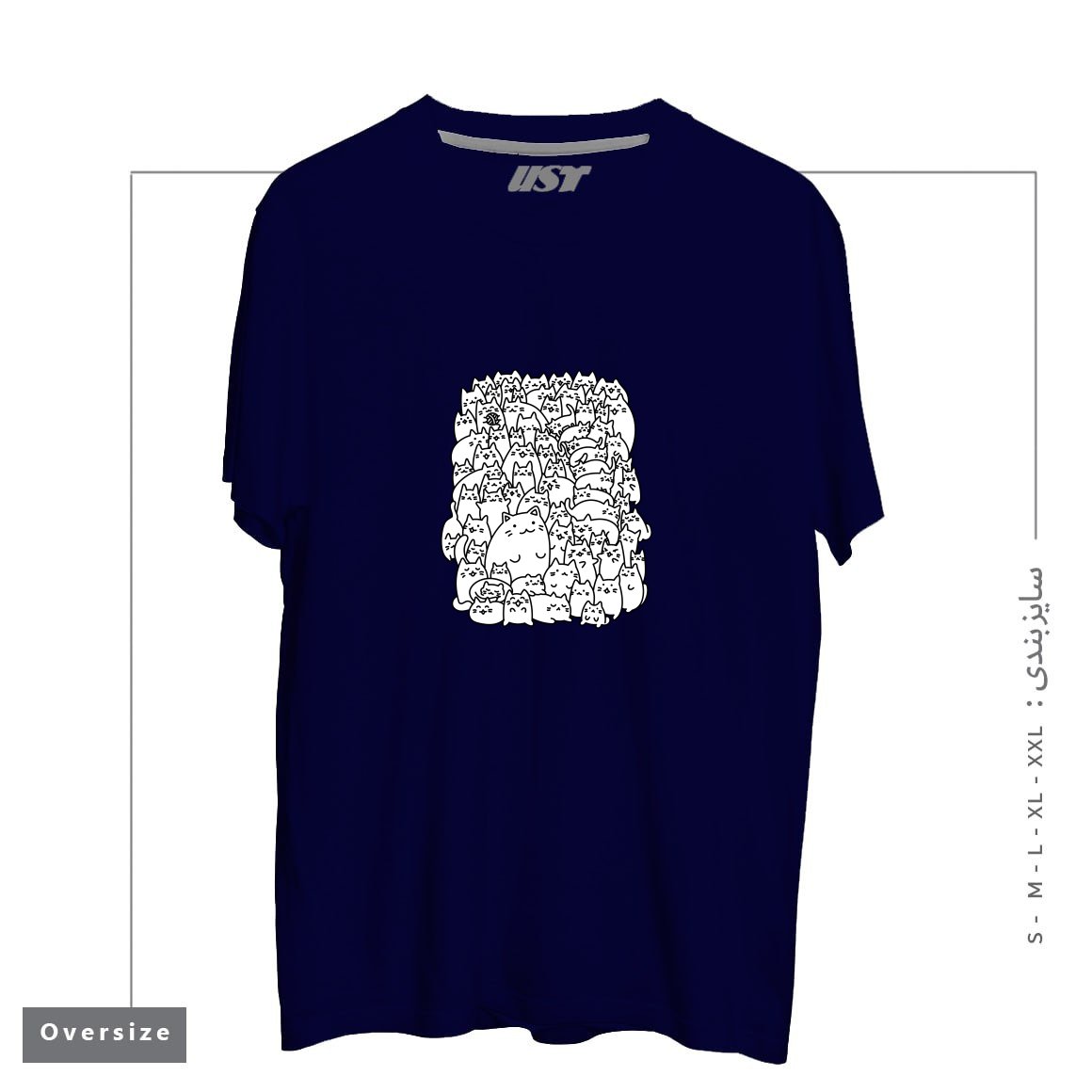 طرح DOODLETOWN KITTIES تیشرت اورسایزرنگ سرمه ای