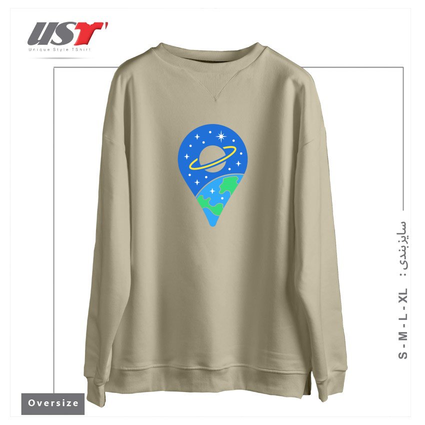 طرح SPACE PIN سوییشرت اورسایزرنگ نخودی