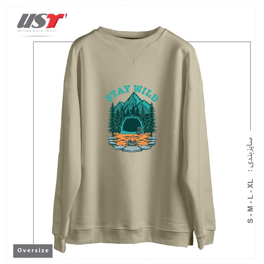 طرح STAY WILD سوییشرت اورسایزرنگ نخودی