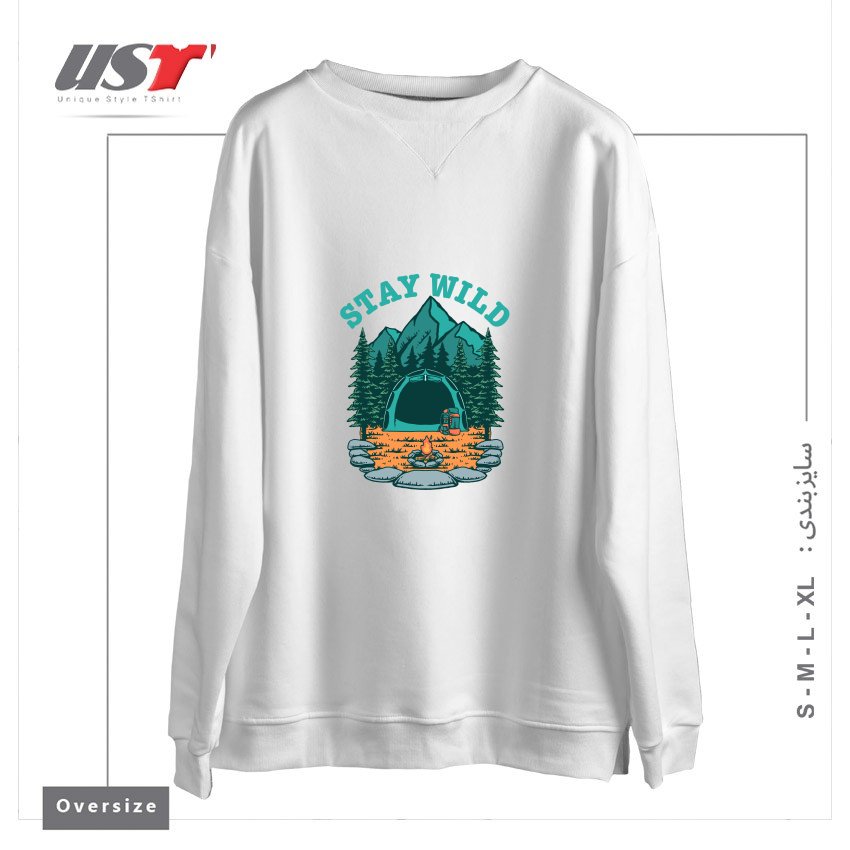 طرح STAY WILD سوییشرت اورسایزرنگ سفید