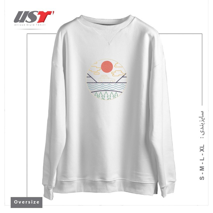 طرح SUMMER CAMP سوییشرت اورسایزرنگ سفید