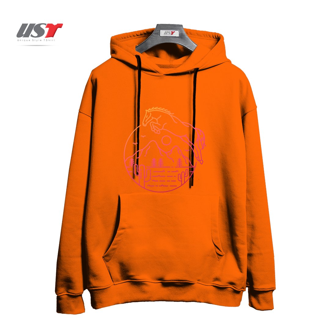 طرح THE DESERT HORSE هودی اورسایزرنگ نارنجی