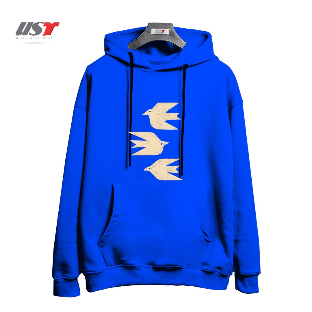 طرح DOVES IN FLIGHT هودی اورسایزرنگ آبی شالی