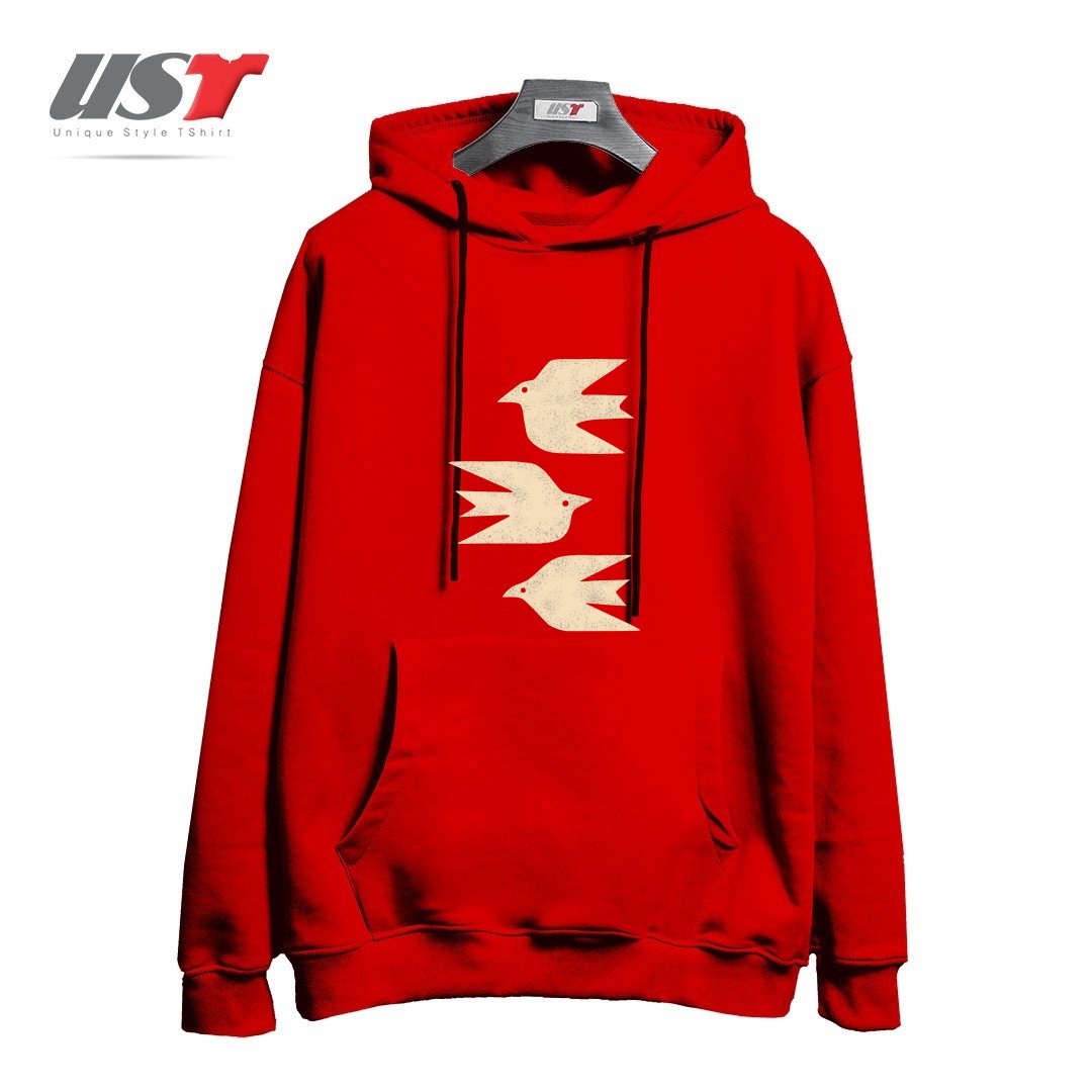 طرح DOVES IN FLIGHT هودی اورسایزرنگ قرمز