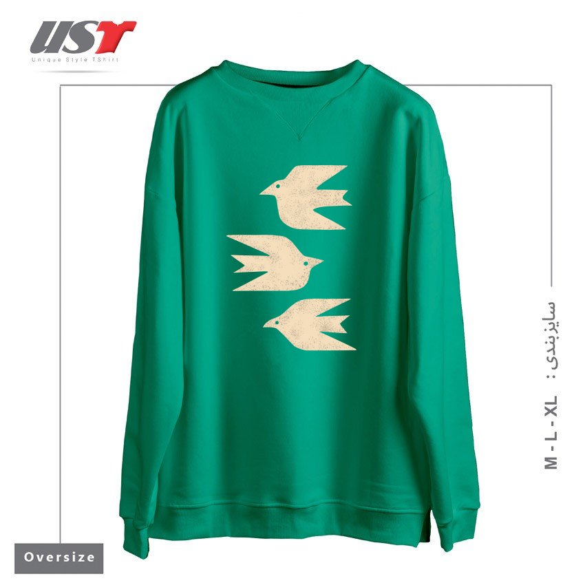 طرح DOVES IN FLIGHT سوییشرت اورسایزرنگ سبز سدری
