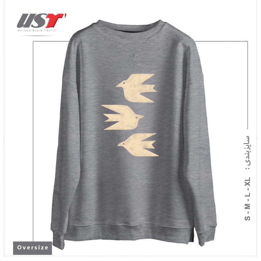 طرح DOVES IN FLIGHT سوییشرت اورسایزرنگ طوسی ملانژ