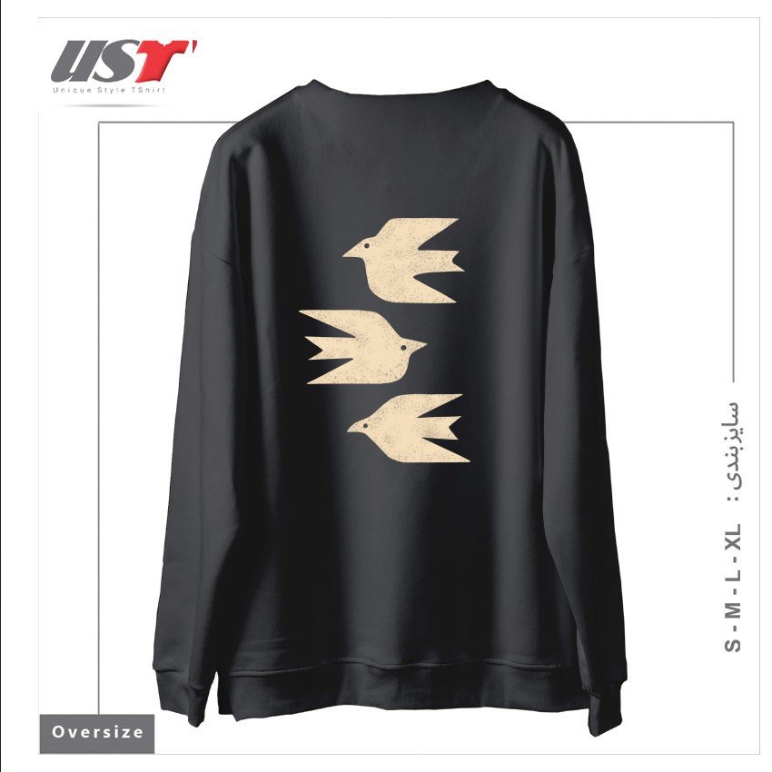 طرح DOVES IN FLIGHT سوییشرت اورسایزرنگ دودی