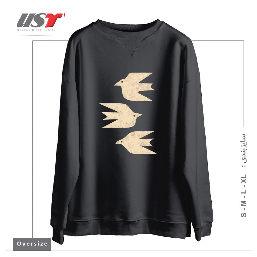 طرح DOVES IN FLIGHT سوییشرت اورسایزرنگ دودی
