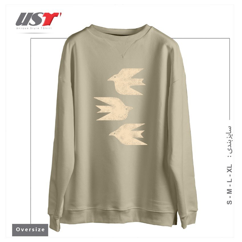 طرح DOVES IN FLIGHT سوییشرت اورسایزرنگ نخودی