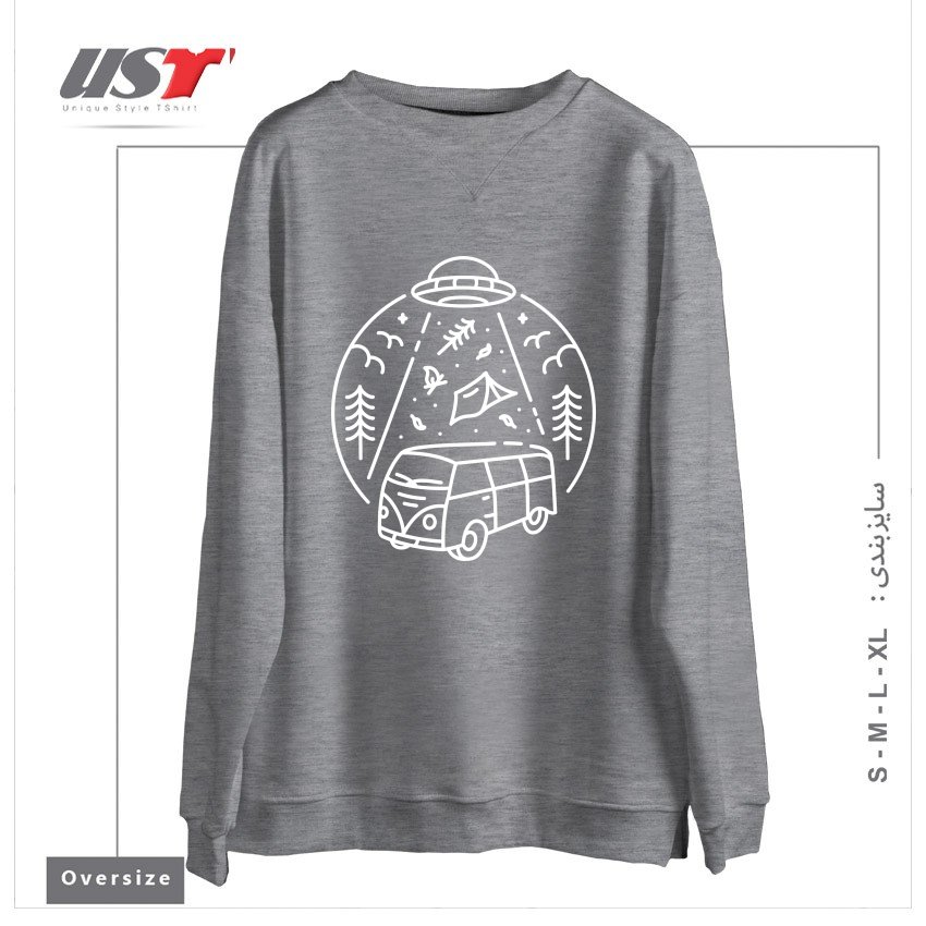 طرح UFO ROAD TRIP سوییشرت اورسایزرنگ طوسی ملانژ