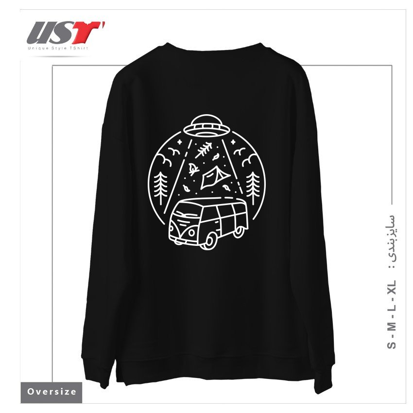 طرح UFO ROAD TRIP سوییشرت اورسایزرنگ مشکی