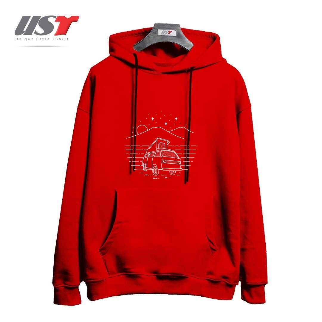 طرح VAN ADVENTURE NIGHT هودی اورسایزرنگ قرمز