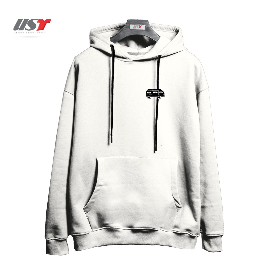 طرح VAN CAR هودی اورسایزرنگ سفید