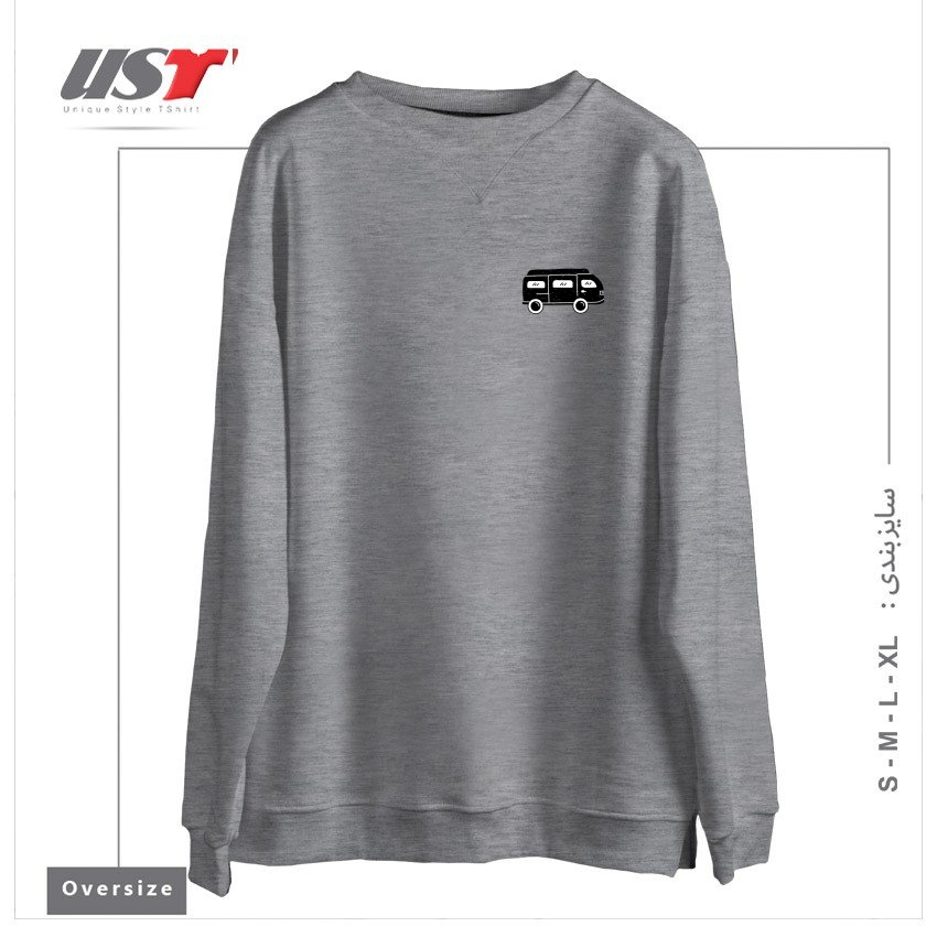 طرح VAN CAR سوییشرت اورسایزرنگ طوسی ملانژ