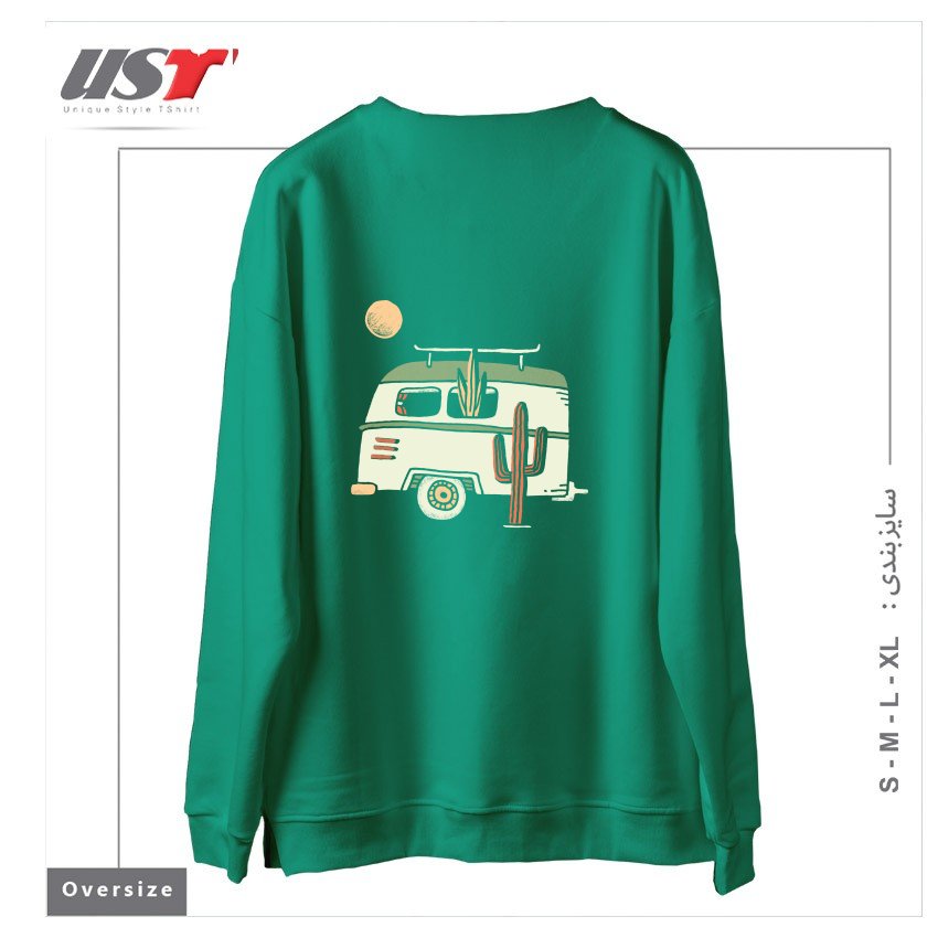 طرح VAN LIFE سوییشرت اورسایزرنگ سبز سدری