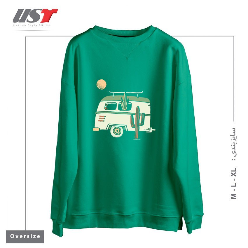 طرح VAN LIFE سوییشرت اورسایزرنگ سبز سدری
