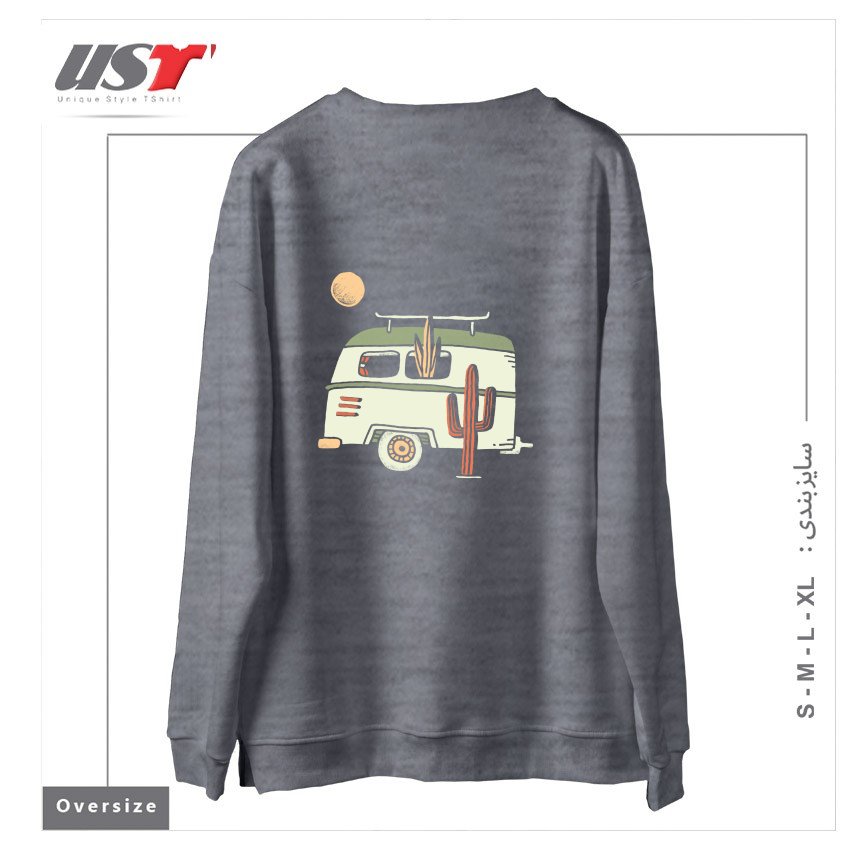 طرح VAN LIFE سوییشرت اورسایزرنگ طوسی ملانژ