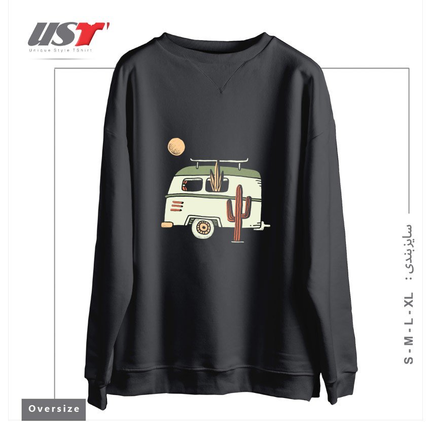 طرح VAN LIFE سوییشرت اورسایزرنگ دودی