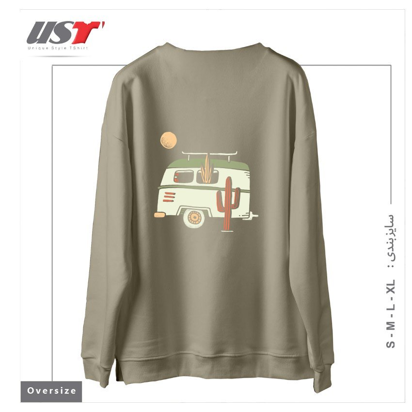 طرح VAN LIFE سوییشرت اورسایزرنگ نخودی