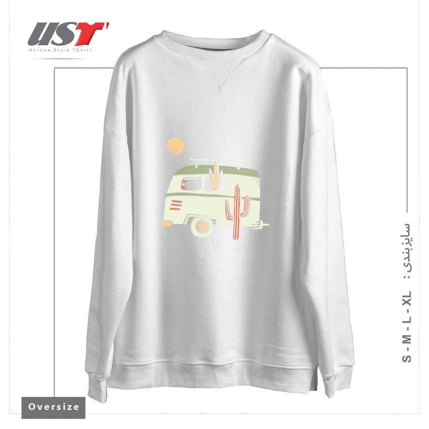 طرح VAN LIFE سوییشرت اورسایزرنگ سفید