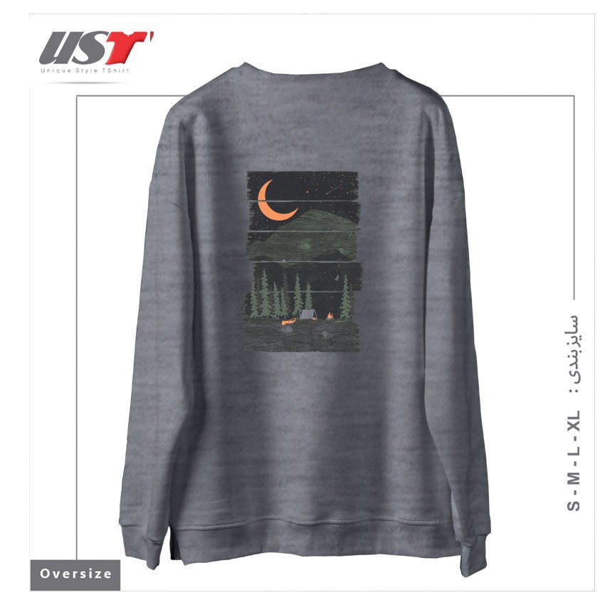 طرح WISH I WAS CAMPING... سوییشرت اورسایزرنگ طوسی ملانژ