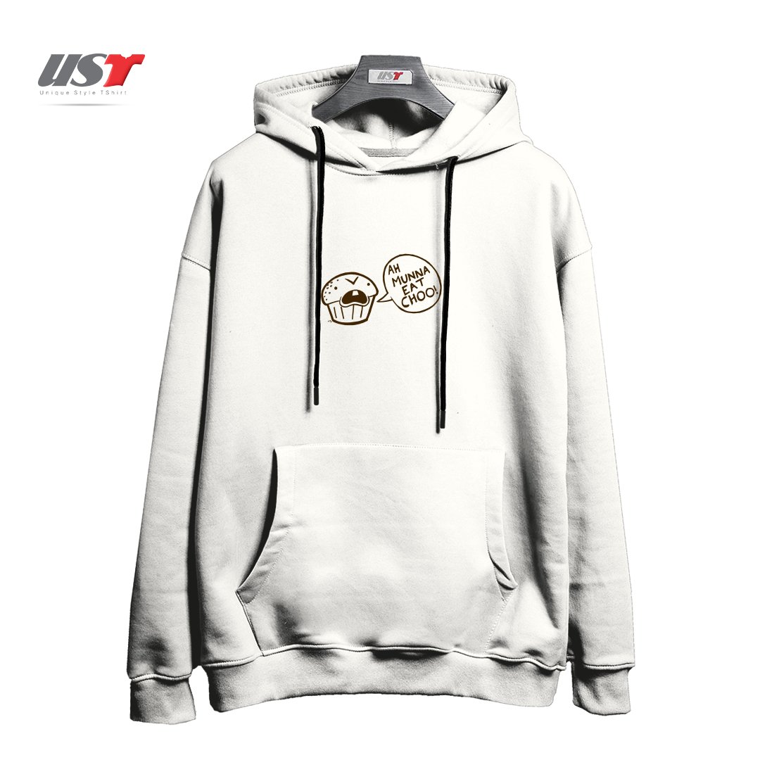 طرح AH MUNNA EAT CHOO هودی اورسایزرنگ سفید