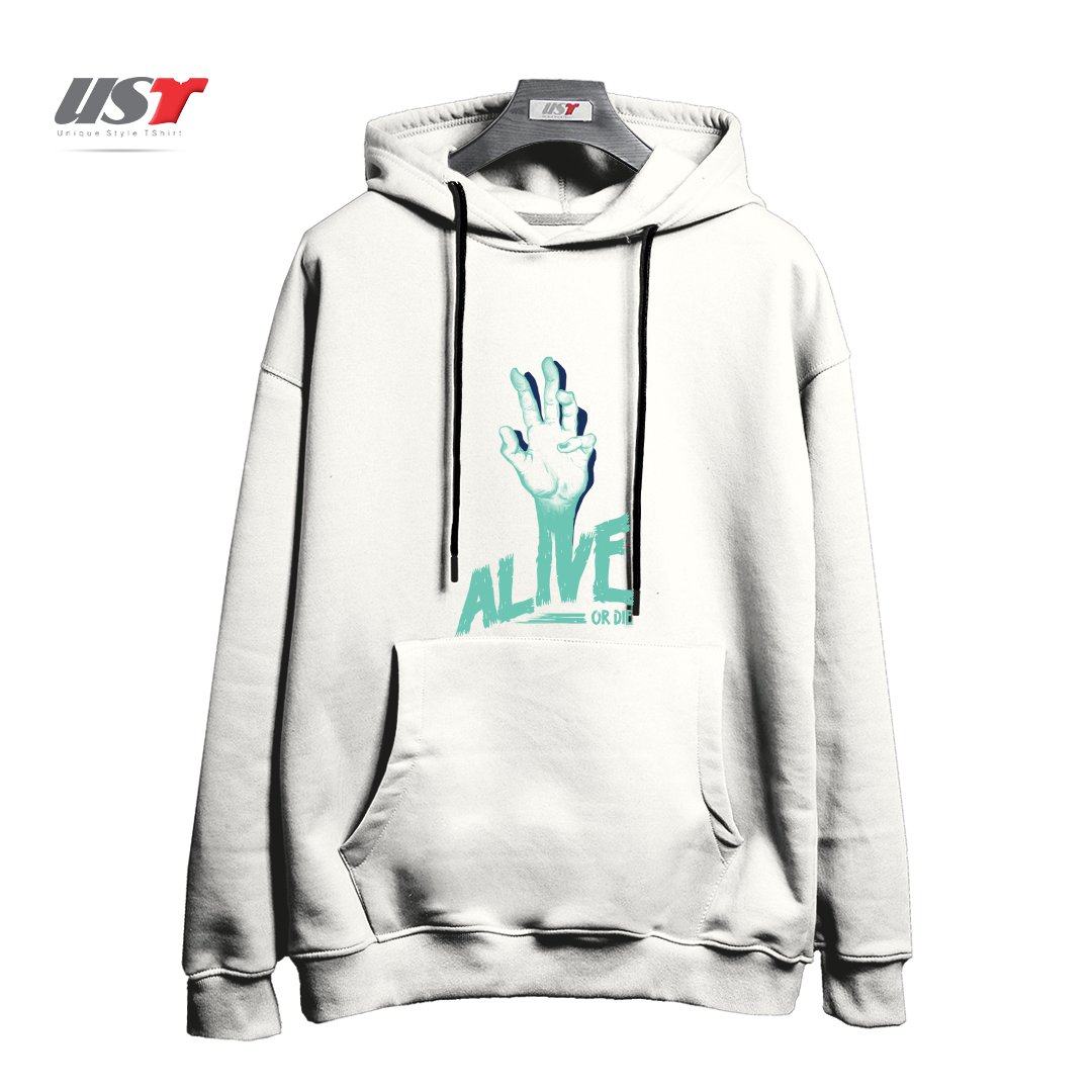 طرح ALIVE OR DIE هودی اورسایزرنگ سفید