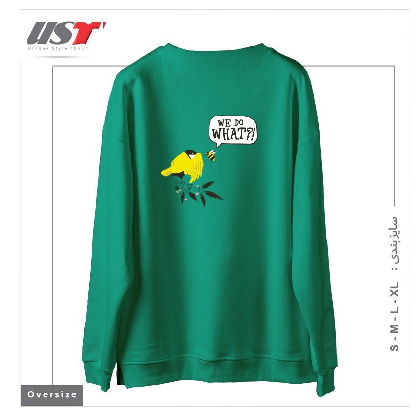 طرح BIRDS & THE BEES سوییشرت اورسایزرنگ سبز سدری