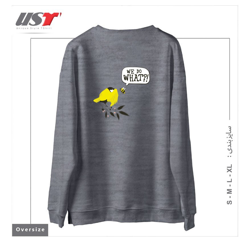 طرح BIRDS & THE BEES سوییشرت اورسایزرنگ طوسی ملانژ