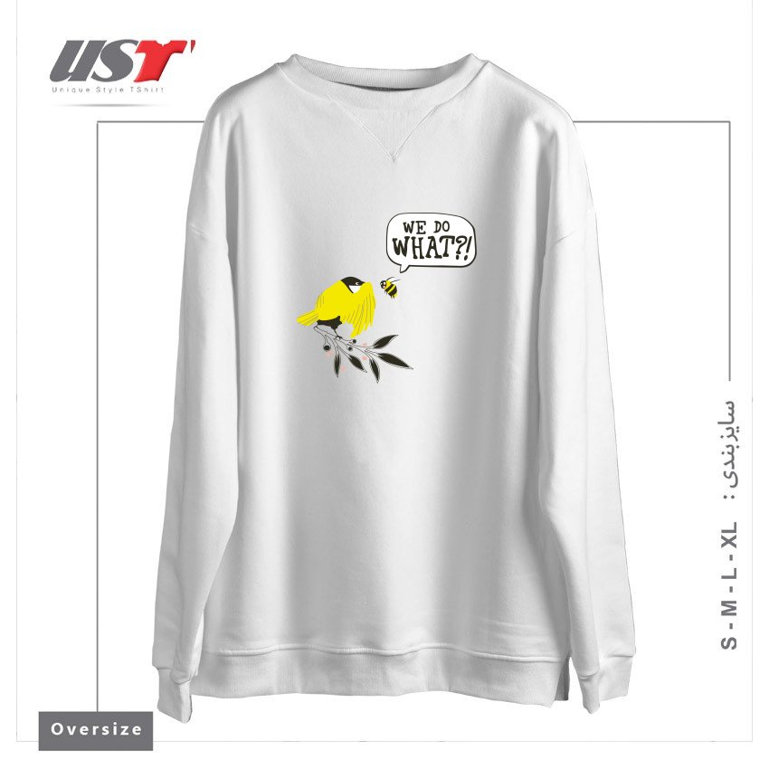 طرح BIRDS & THE BEES سوییشرت اورسایزرنگ سفید