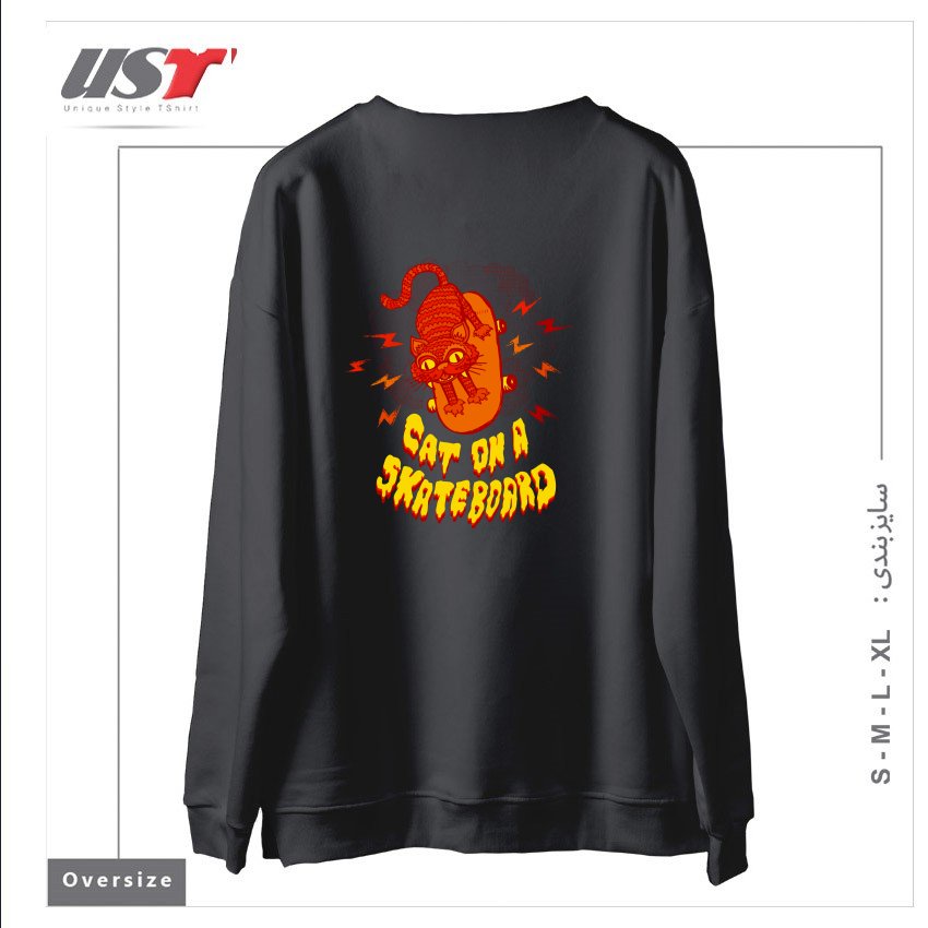 طرح CATONASKATEBOARD سوییشرت اورسایزرنگ دودی