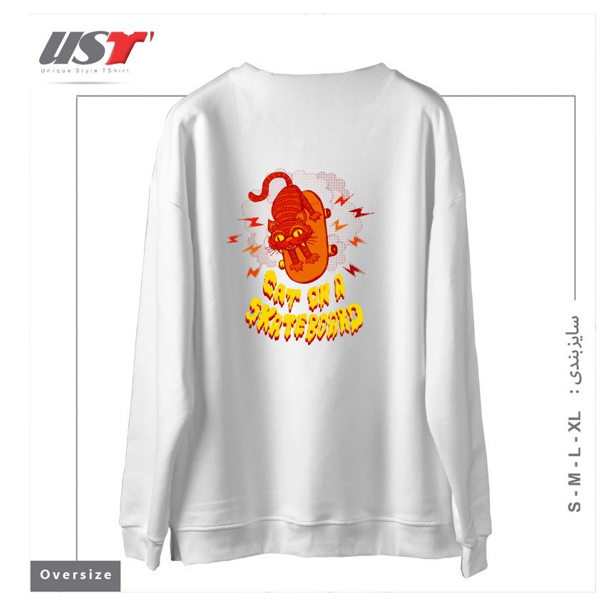طرح CATONASKATEBOARD سوییشرت اورسایزرنگ سفید