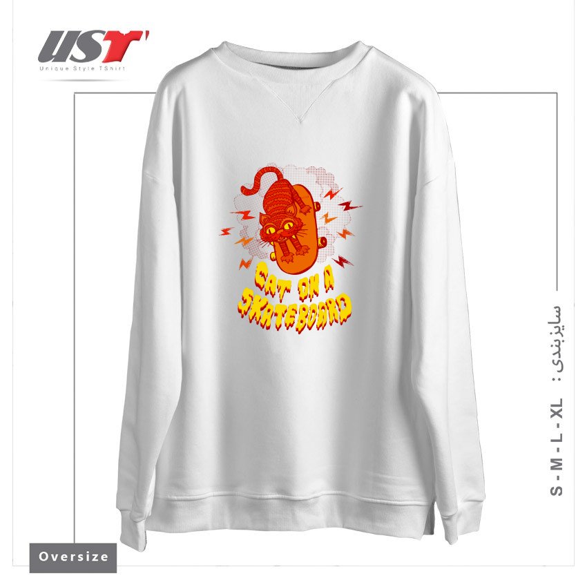 سوییشرت اورسایز طرح CATONASKATEBOARD