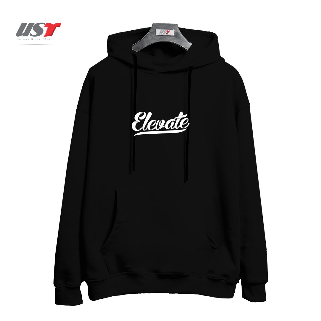 طرح ELEVATE هودی اورسایزرنگ مشکی