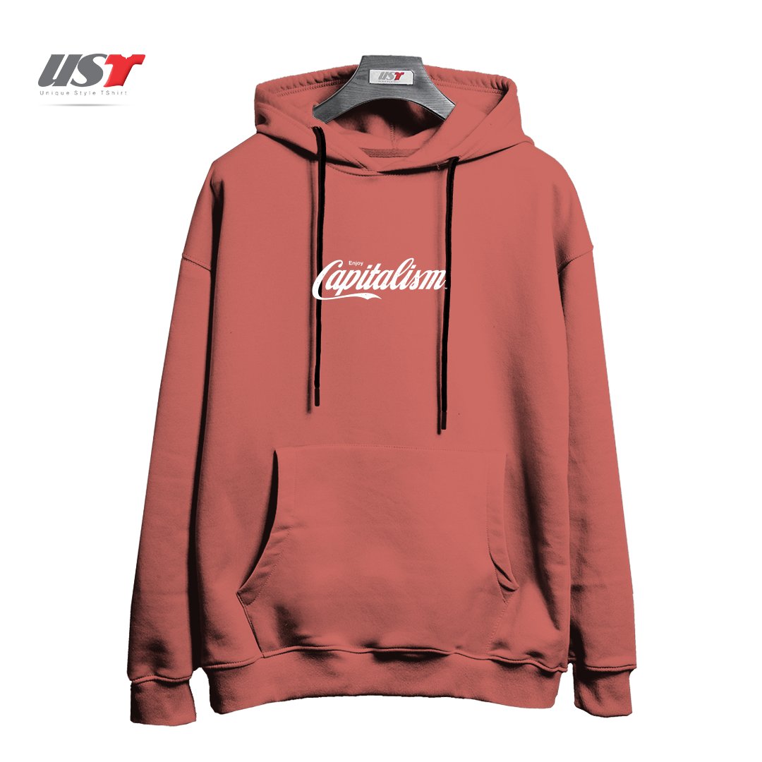 طرح ENJOY CAPITALISM هودی اورسایزرنگ آجری