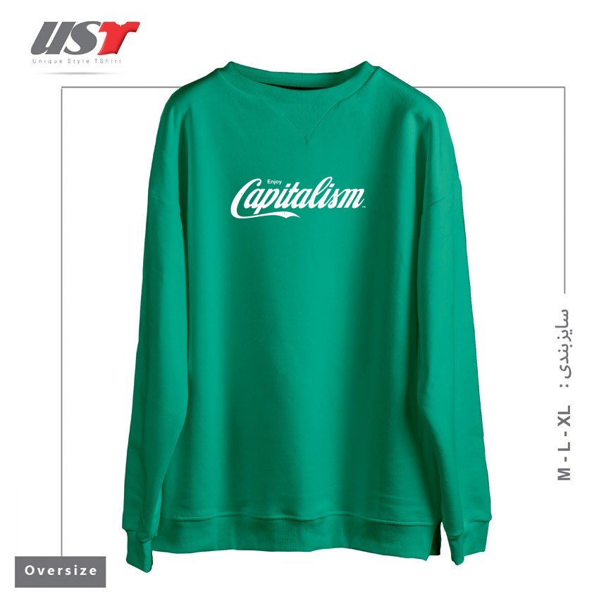 طرح ENJOY CAPITALISM سوییشرت اورسایزرنگ سبز سدری