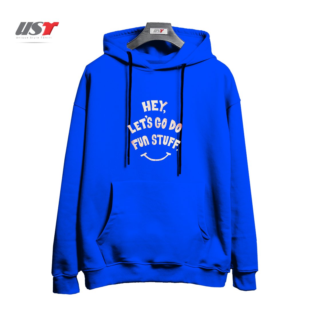 طرح HEY, LET'S GO DO FUN STUFF! هودی اورسایزرنگ آبی شالی