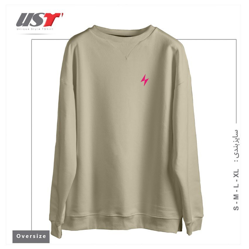 طرح ELECTRIC BOLT - POCKET TEE - ELECTRIC PINK سوییشرت اورسایزرنگ نخودی