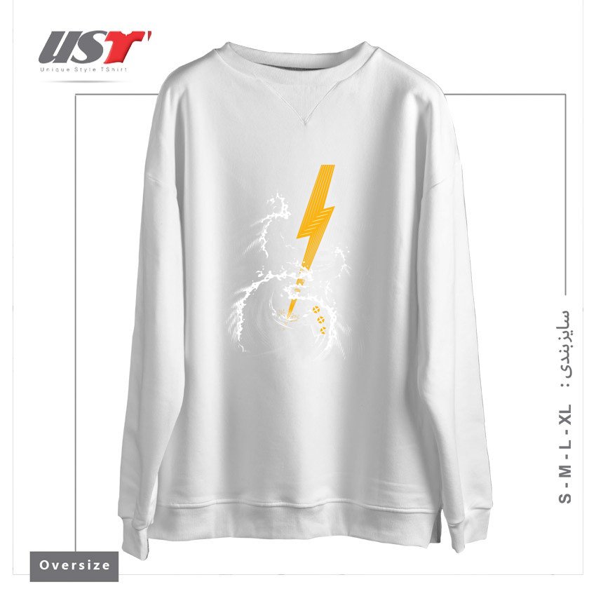 طرح ELECTRIC GUITAR STORM سوییشرت اورسایزرنگ سفید