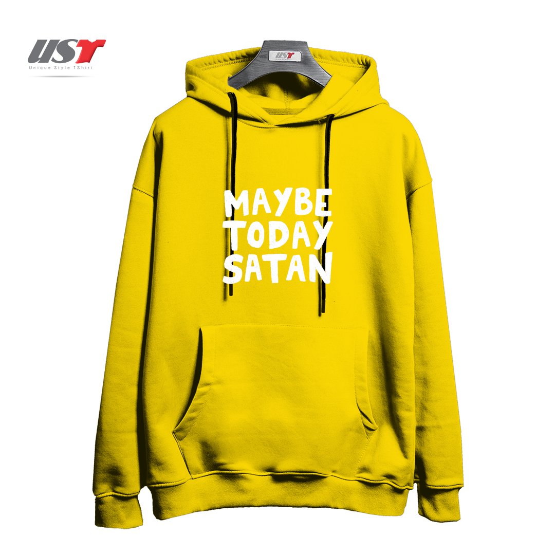 طرح MAYBE TODAY SATAN هودی اورسایزرنگ زرد