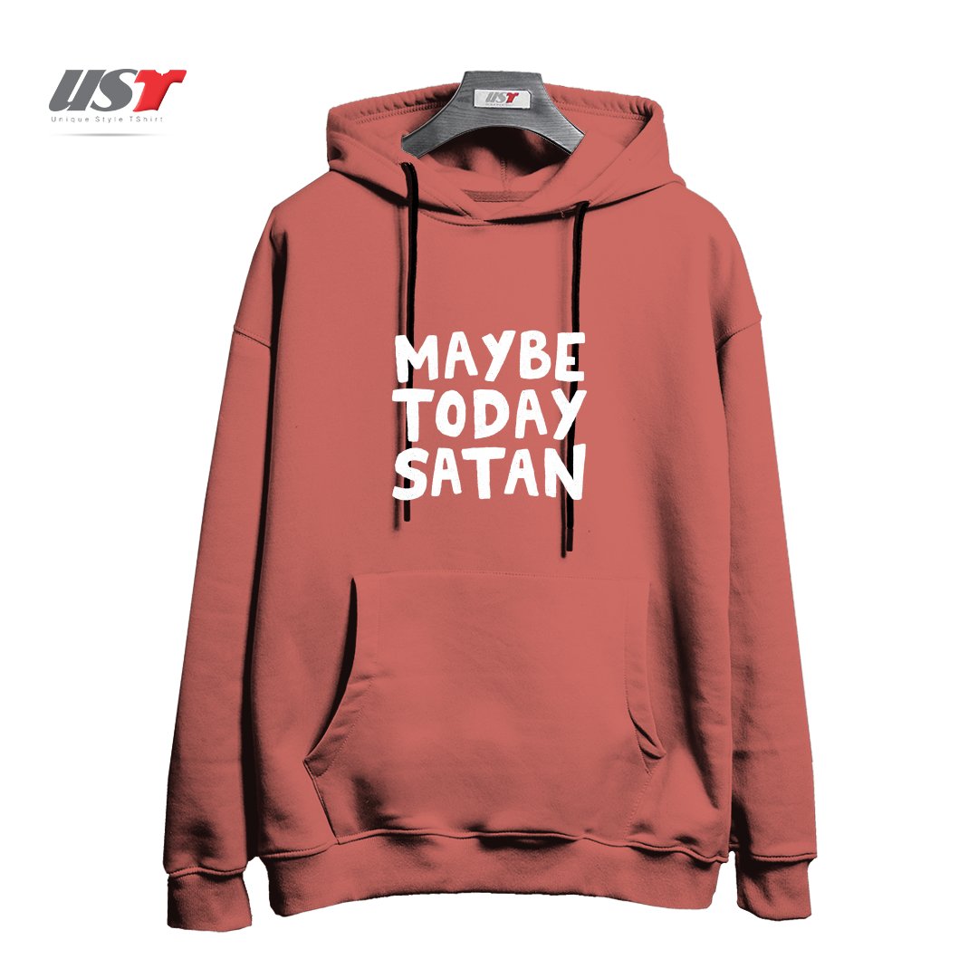 طرح MAYBE TODAY SATAN هودی اورسایزرنگ آجری