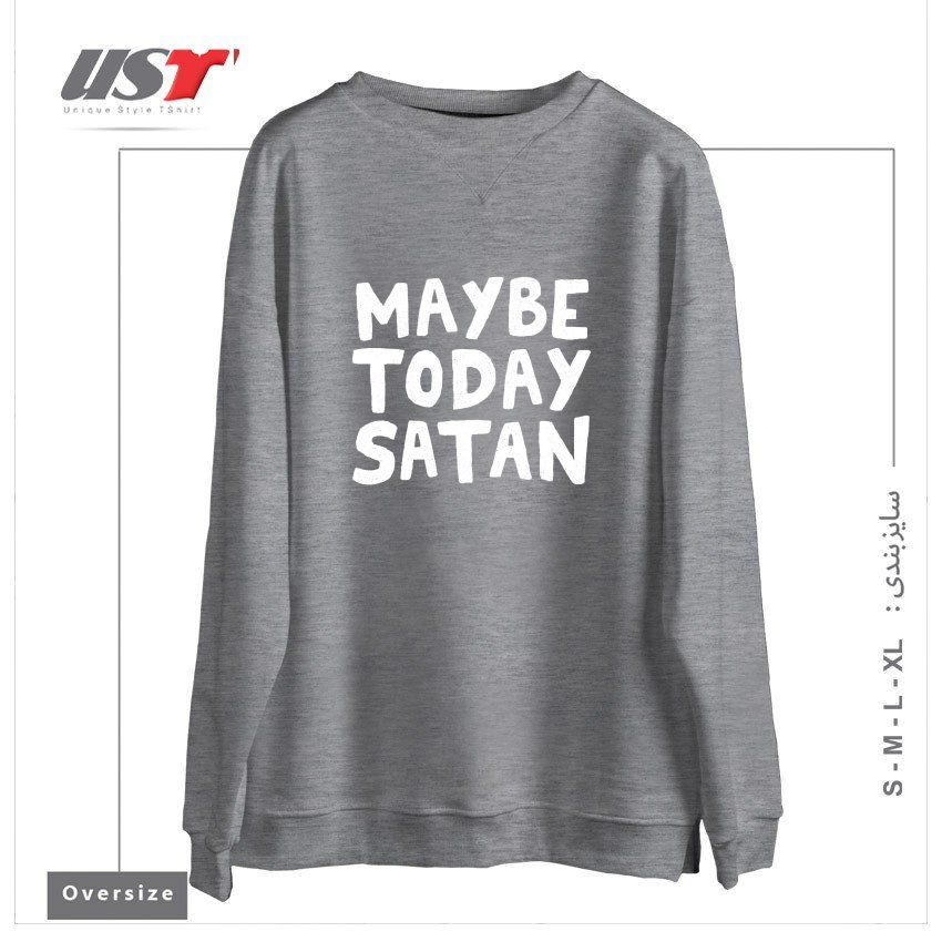 طرح MAYBE TODAY SATAN سوییشرت اورسایزرنگ طوسی ملانژ