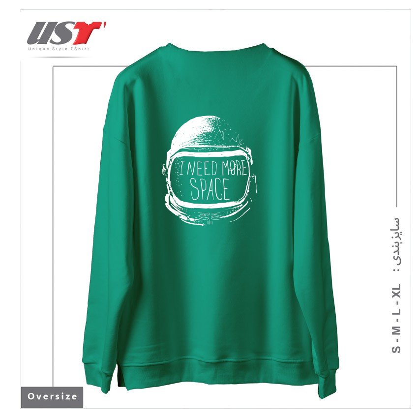 طرح NEVER DATE AN ASTRONAUT سوییشرت اورسایزرنگ سبز سدری