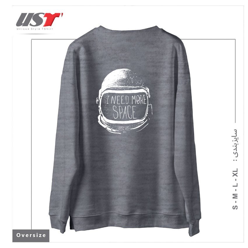 طرح NEVER DATE AN ASTRONAUT سوییشرت اورسایزرنگ طوسی ملانژ