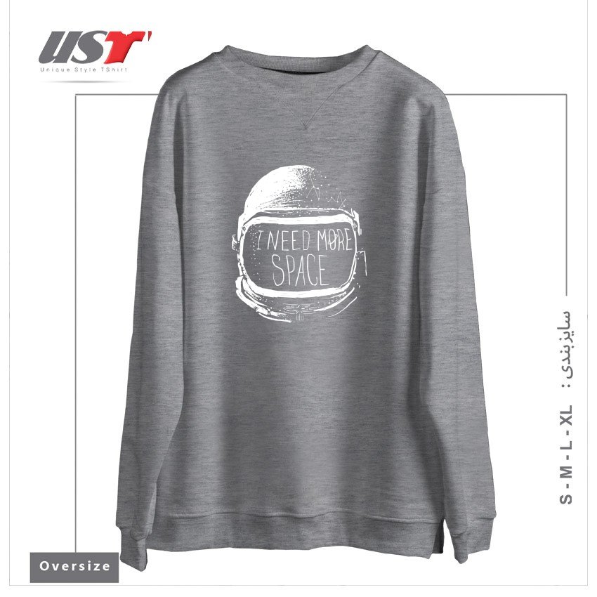 طرح NEVER DATE AN ASTRONAUT سوییشرت اورسایزرنگ طوسی ملانژ