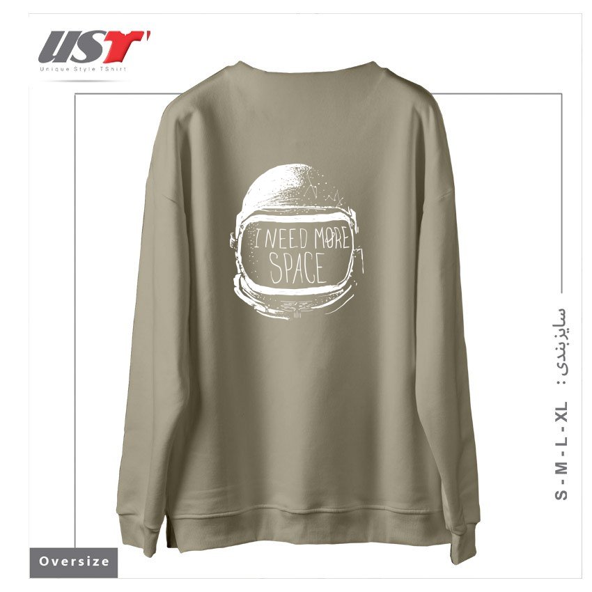 طرح NEVER DATE AN ASTRONAUT سوییشرت اورسایزرنگ نخودی