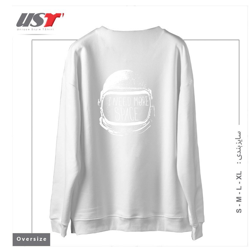 طرح NEVER DATE AN ASTRONAUT سوییشرت اورسایزرنگ سفید