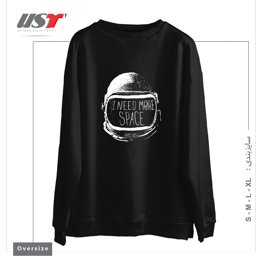 طرح NEVER DATE AN ASTRONAUT سوییشرت اورسایزرنگ مشکی