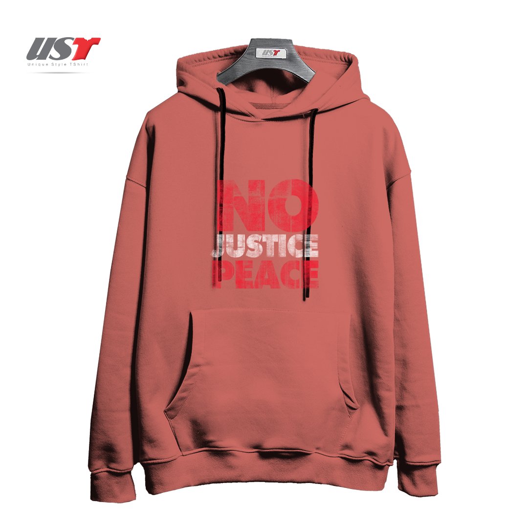 طرح NO JUSTICE NO PEACE هودی اورسایزرنگ آجری